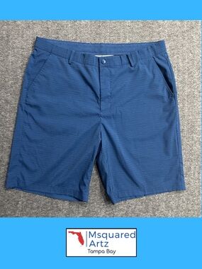 Greg Norman Performance Golf Shorts Blue Mens 40 Stretch Flat Front Casual 9 In